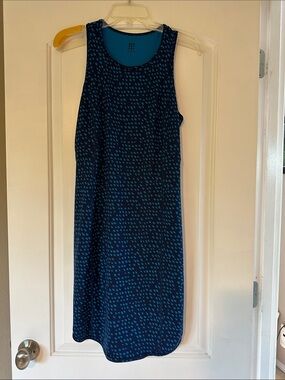 Title Nine Navy and Teal Sleeveless Printed Midi Dress